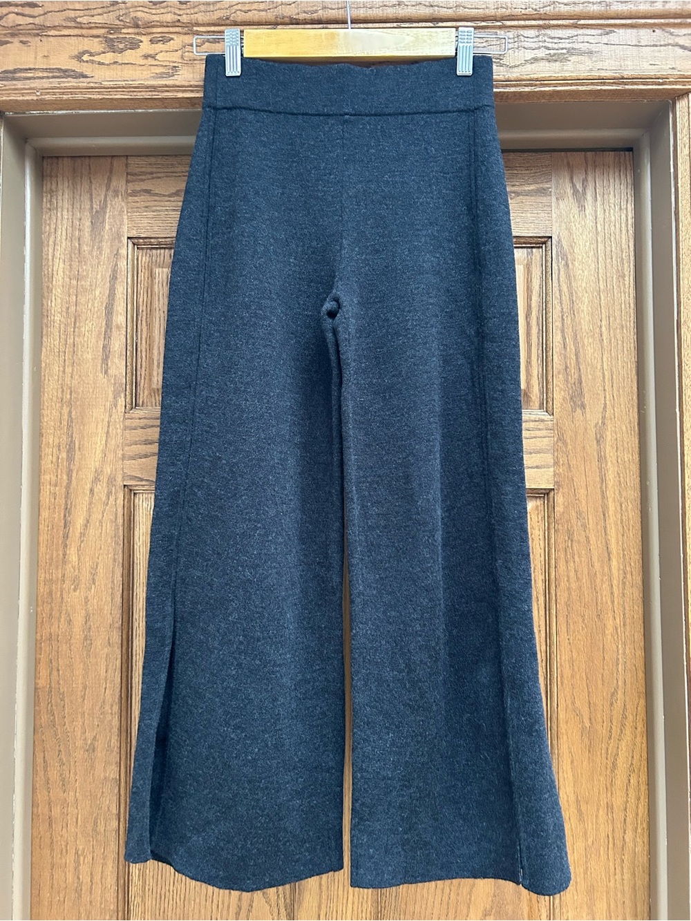 Theory Dark Charcoal Wide-Leg Wool Pants